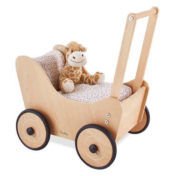 Pinolino 3-tlg. Puppenbettzeug für Puppenwagen und Puppenbetten Blümchen mit Matratze, Bettdeckenbezug & Kopfkissenbezug - Rosa