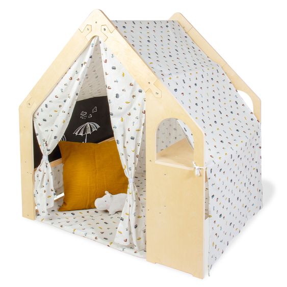 Pinolino 3-tlg. Spielhaus Thilda inkl. Stoffdach mit Maltafel, Fenstern & Tisch - Kleine Flitzer - Natur