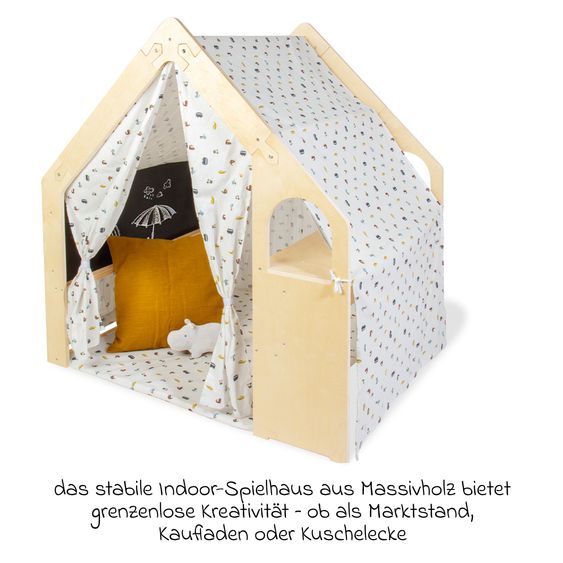 Pinolino 3-tlg. Spielhaus Thilda inkl. Stoffdach mit Maltafel, Fenstern & Tisch - Kleine Flitzer - Natur