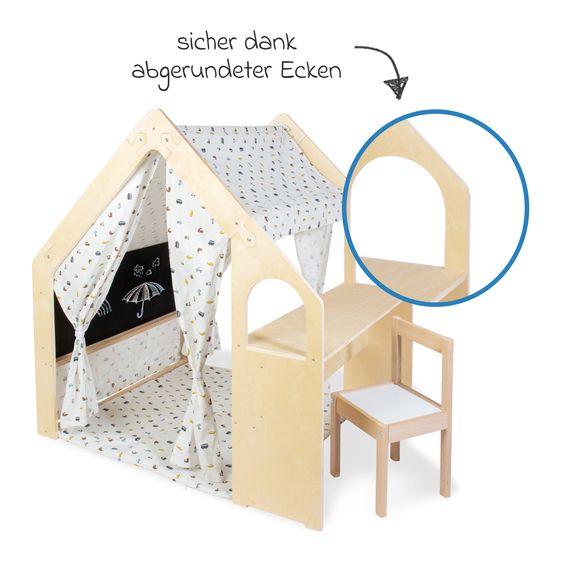 Pinolino 3-tlg. Spielhaus Thilda inkl. Stoffdach mit Maltafel, Fenstern & Tisch - Kleine Flitzer - Natur