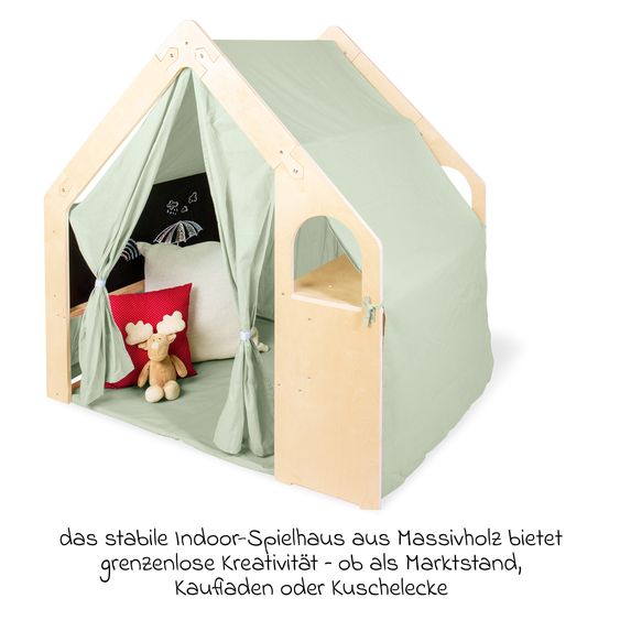 Pinolino 3-tlg. Spielhaus Thilda inkl. Stoffdach mit Maltafel, Fenstern & Tisch - Salbei Grün