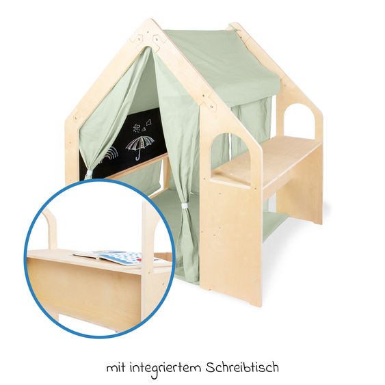 Pinolino 3-tlg. Spielhaus Thilda inkl. Stoffdach mit Maltafel, Fenstern & Tisch - Salbei Grün