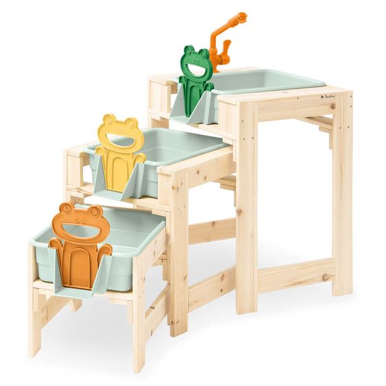 Pinolino 3-tlg. Wasserspieltisch-Set Frolino 3 Spieltische inkl. herausnehmbaren Wannen - Natur