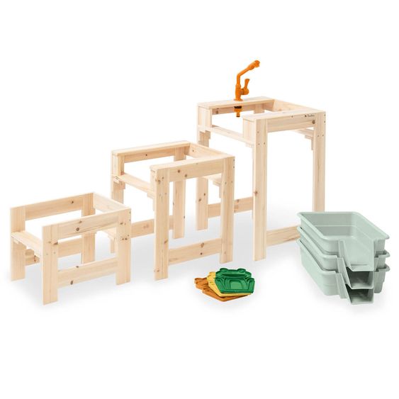 Pinolino 3-tlg. Wasserspieltisch-Set Frolino 3 Spieltische inkl. herausnehmbaren Wannen - Natur