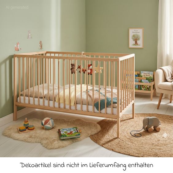 Pinolino 4-tlg. Kinderbett-Set Hanna mit Matratze, Bettwäsche 100 x 135 cm / 40 x 60 cm & wasserdichte Betteinlage 70 x 140 cm - Buch massiv unbehandelt - Natur