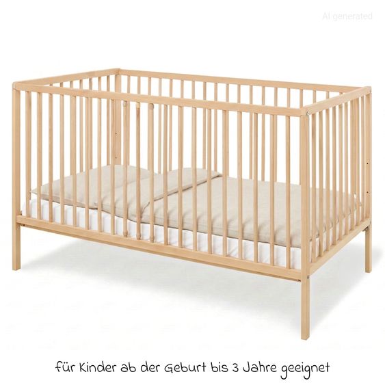 Pinolino 4-tlg. Kinderbett-Set Hanna mit Matratze, Bettwäsche 100 x 135 cm / 40 x 60 cm & wasserdichte Betteinlage 70 x 140 cm - Buch massiv unbehandelt - Natur