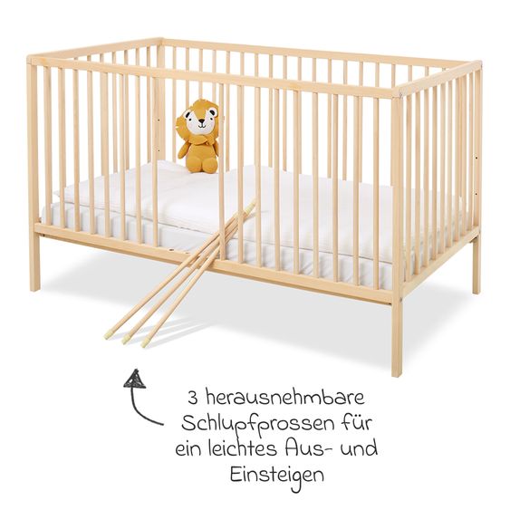 Pinolino 4-tlg. Kinderbett-Set Hanna mit Matratze, Bettwäsche 100 x 135 cm / 40 x 60 cm & wasserdichte Betteinlage 70 x 140 cm - Buch massiv unbehandelt - Natur