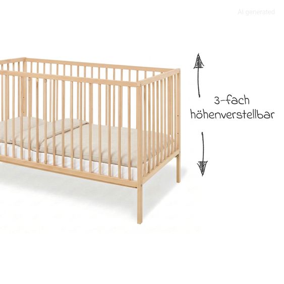 Pinolino 4-tlg. Kinderbett-Set Hanna mit Matratze, Bettwäsche 100 x 135 cm / 40 x 60 cm & wasserdichte Betteinlage 70 x 140 cm - Buch massiv unbehandelt - Natur