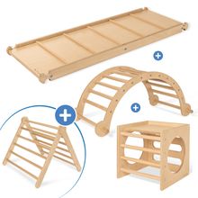 4-pc Climbing Complete Set Kari with Climbing Board, Climbing Arch/Rocker, Climbing Cube & Climbing Triangle - Nature
