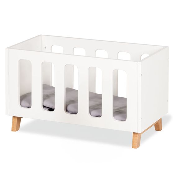 Pinolino 4-tlg. Puppenbett Marit inkl. 3-tlg. Bettzeug - Uni - Weiß
