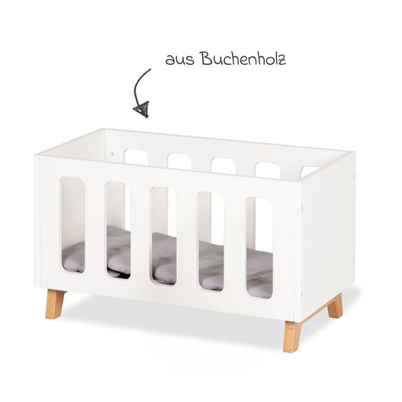 Pinolino 4-tlg. Puppenbett Marit inkl. 3-tlg. Bettzeug - Uni - Weiß