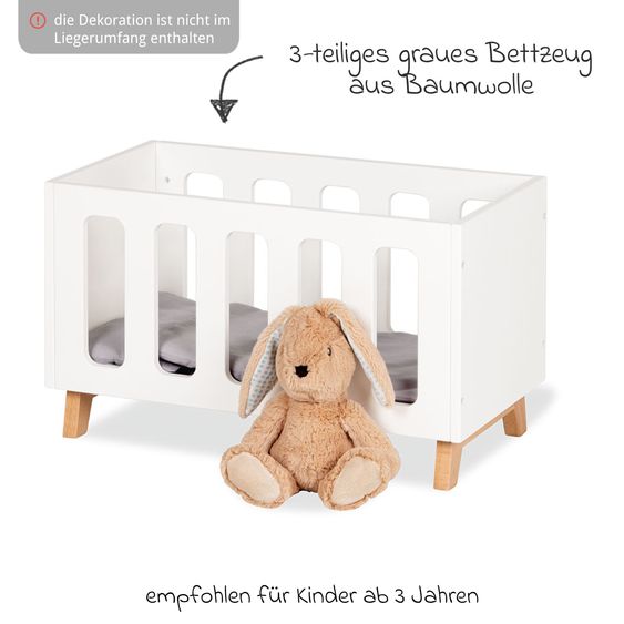 Pinolino 4-tlg. Puppenbett Marit inkl. 3-tlg. Bettzeug - Uni - Weiß