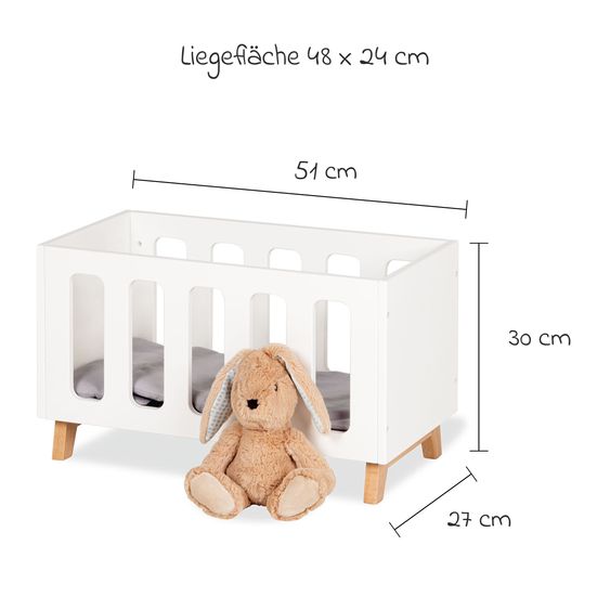 Pinolino 4-tlg. Puppenbett Marit inkl. 3-tlg. Bettzeug - Uni - Weiß
