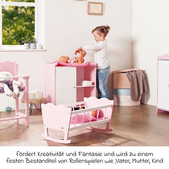 Pinolino 4-pc. Doll Wardrobe Jasmin with 1 Insert Shelf, 1 Clothes Rail incl. 3 Clothes Hangers - Pink White