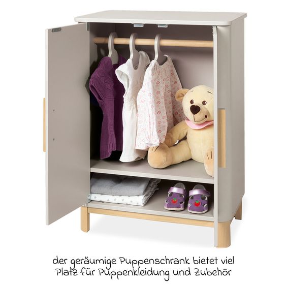 Pinolino 4-pc Doll Wardrobe Malea with 1 Insert Shelf, 1 Clothes Rail incl. 3 Clothes Hangers - Beige