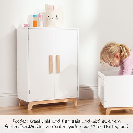 Pinolino 4-tlg. Puppenschrank Marit mit 1 Einlegeboden, 1 Kleiderstang inkl. 3 Kleiderbügel - Weiß