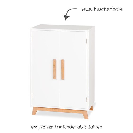 Pinolino 4-tlg. Puppenschrank Marit mit 1 Einlegeboden, 1 Kleiderstang inkl. 3 Kleiderbügel - Weiß