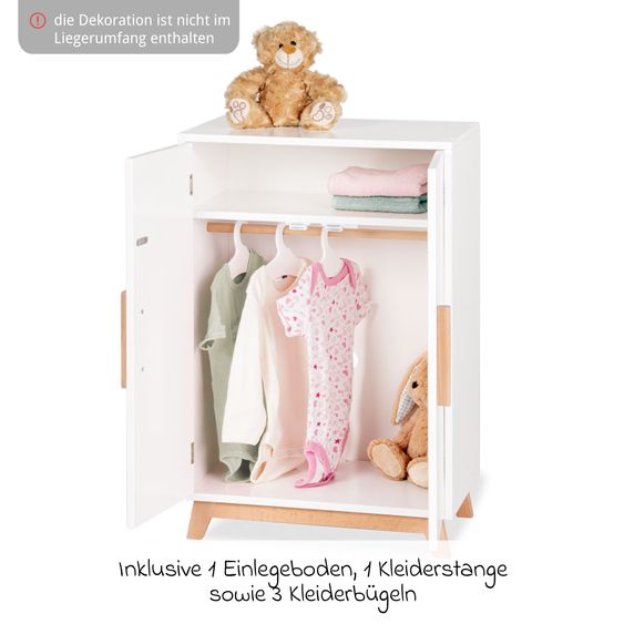 Pinolino 4-tlg. Puppenschrank Marit mit 1 Einlegeboden, 1 Kleiderstang inkl. 3 Kleiderbügel - Weiß