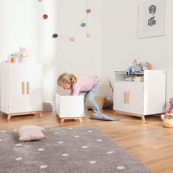 Pinolino 4-tlg. Puppenschrank Marit mit 1 Einlegeboden, 1 Kleiderstang inkl. 3 Kleiderbügel - Weiß