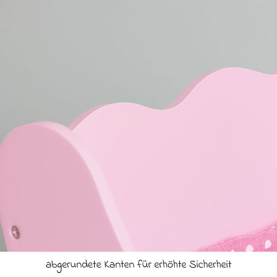 Pinolino 4-tlg. Puppenwagen Jasmin inkl. 3-tlg. Bettzeug - kleine Herzen - Rosa Weiß