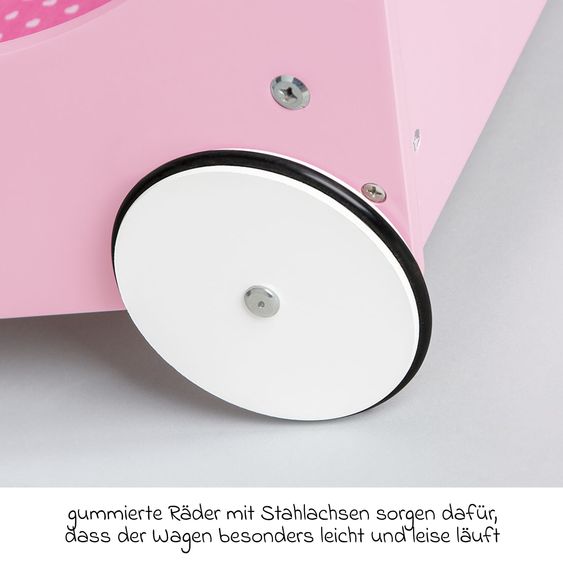 Pinolino 4-tlg. Puppenwagen Jasmin inkl. 3-tlg. Bettzeug - kleine Herzen - Rosa Weiß