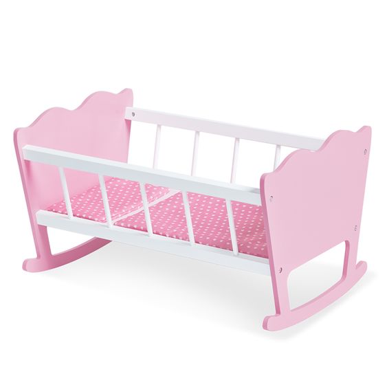 Pinolino 4-tlg. Puppenwiege Jasmin inkl. 3-tlg. Bettzeug - kleine Herzen - Rosa Weiß