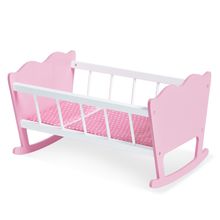 4-tlg. Puppenwiege Jasmin inkl. 3-tlg. Bettzeug - kleine Herzen - Rosa Weiß