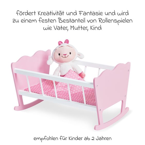 Pinolino 4-tlg. Puppenwiege Jasmin inkl. 3-tlg. Bettzeug - kleine Herzen - Rosa Weiß