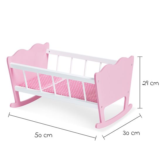 Pinolino 4-tlg. Puppenwiege Jasmin inkl. 3-tlg. Bettzeug - kleine Herzen - Rosa Weiß