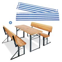 Set de Bancs de Fête Pour Enfants avec Coussin Sepp avec Dossier - Nature / Bleu Blanc