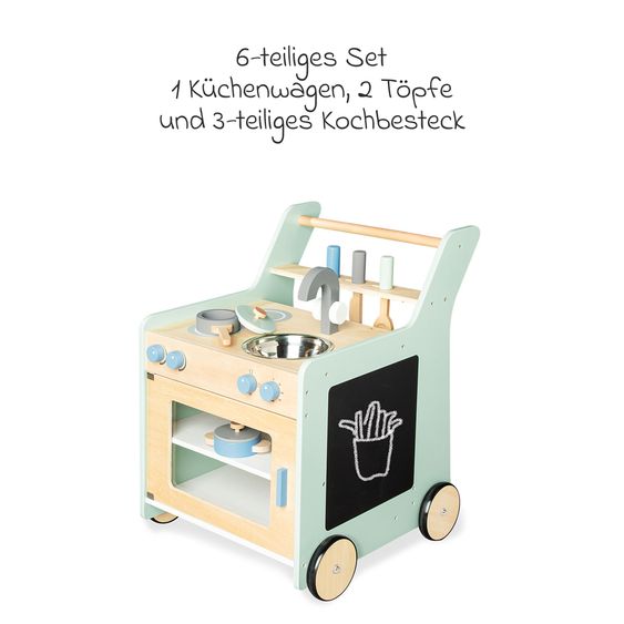 Pinolino 6-tlg. Kinderküche Kalle 1 Küchenwagen, 2 Töpfe, 3-tlg. Kochbesteck - Grün