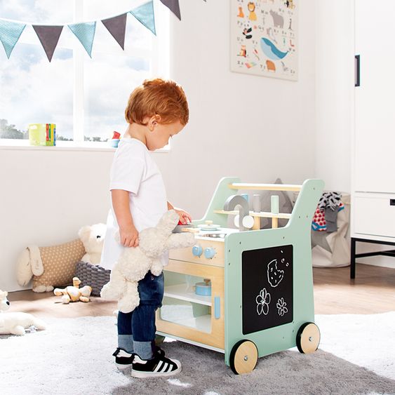 Pinolino 6-tlg. Kinderküche Kalle 1 Küchenwagen, 2 Töpfe, 3-tlg. Kochbesteck - Grün
