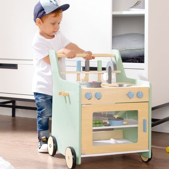 Pinolino 6-tlg. Kinderküche Kalle 1 Küchenwagen, 2 Töpfe, 3-tlg. Kochbesteck - Grün