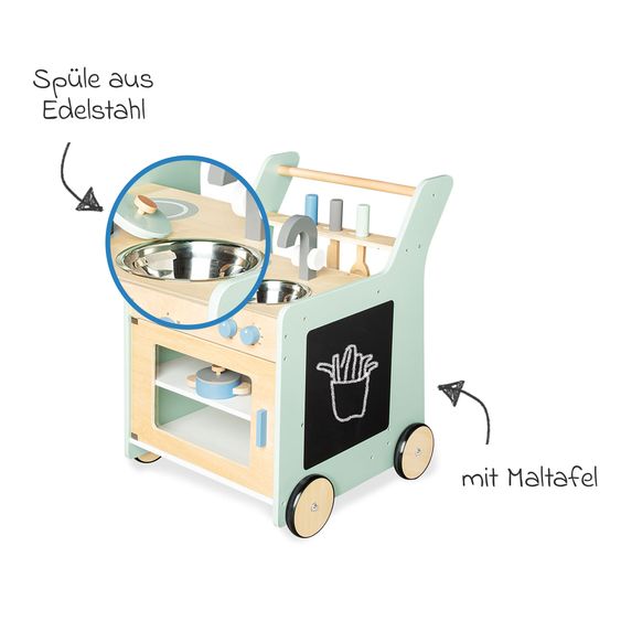 Pinolino 6-tlg. Kinderküche Kalle 1 Küchenwagen, 2 Töpfe, 3-tlg. Kochbesteck - Grün