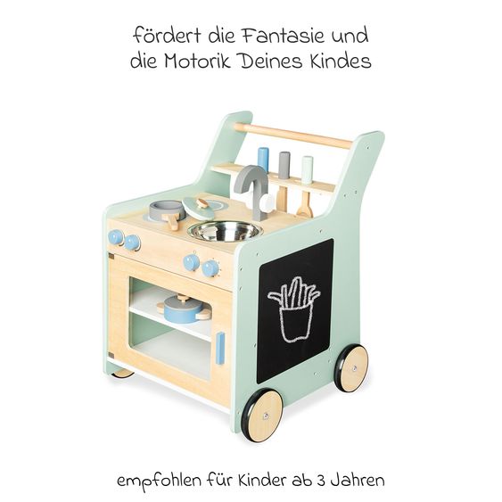 Pinolino 6-tlg. Kinderküche Kalle 1 Küchenwagen, 2 Töpfe, 3-tlg. Kochbesteck - Grün