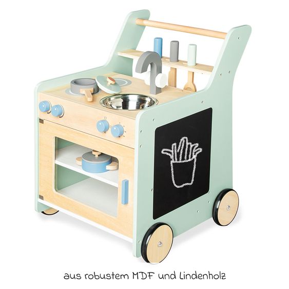 Pinolino 6-tlg. Kinderküche Kalle 1 Küchenwagen, 2 Töpfe, 3-tlg. Kochbesteck - Grün