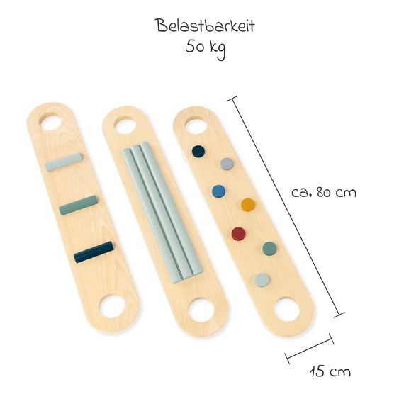 Pinolino 9-tlg. Balance Parcours Kari 3 Balancierbalken, 6 Verbindungselemente bis 50 kg belastbar - Natur