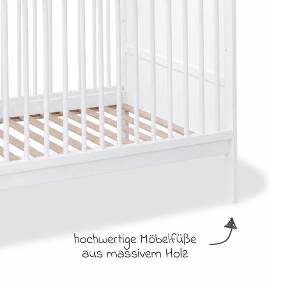 Pinolino Babybett & Kinderbett Carla Buche teilmassiv 3-fach höhenverstellbar, 3 Schlupfsprossen 70 x 140 cm - lackiert - Weiß