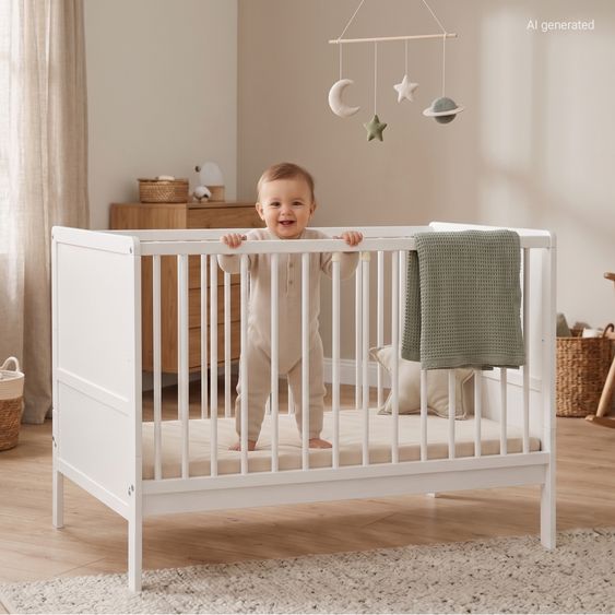 Pinolino Babybett & Kinderbett Carla Buche teilmassiv 3-fach höhenverstellbar, 3 Schlupfsprossen 70 x 140 cm - lackiert - Weiß