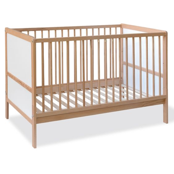 Pinolino Babybett & Kinderbett Carla Buche teilmassiv 3-fach höhenverstellbar, 3 Schlupfsprossen 70 x 140 cm - unbehandelt - Natur