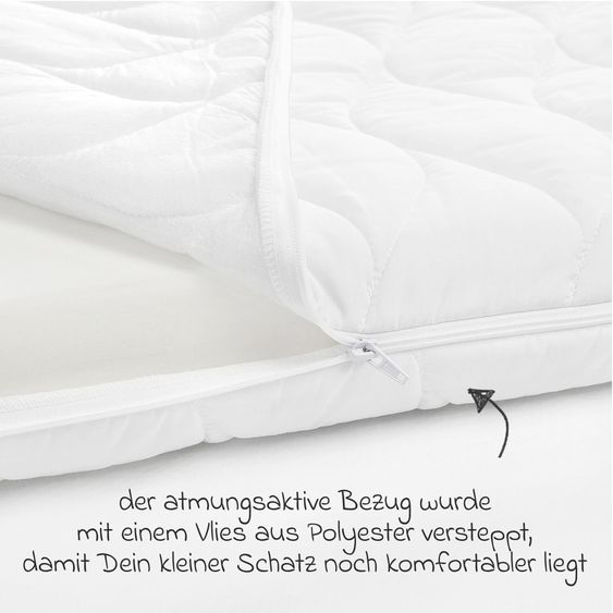 Pinolino Babybett-Komplett-Set Carla Buche teilmassiv lackiert  3-fach höhenverstellbar, 3 Schlupfsprossen inkl. Bettwäsche, Nestchen & Matratze 70 x 140 cm - Weiß