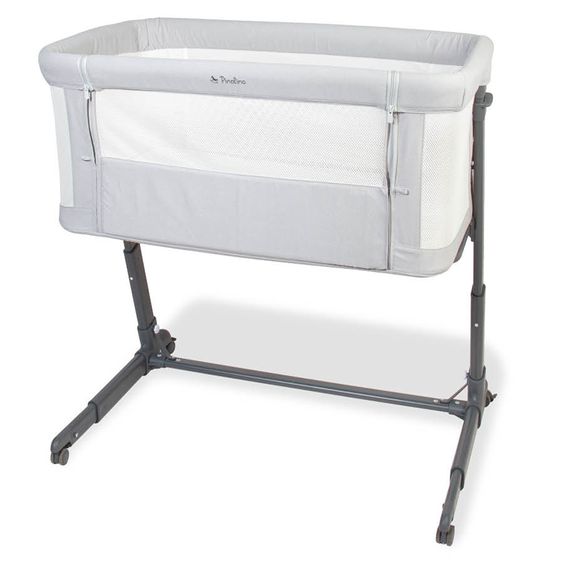 Pinolino Beistellbett Hedi 7-fach höhenverstellbar mit Netzstoff inkl. Matratze - Anthrazit / Hellgrau