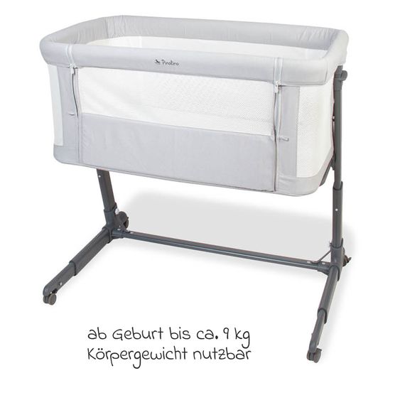 Pinolino Beistellbett Hedi 7-fach höhenverstellbar mit Netzstoff inkl. Matratze - Anthrazit / Hellgrau