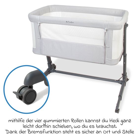 Pinolino Beistellbett Hedi 7-fach höhenverstellbar mit Netzstoff inkl. Matratze - Anthrazit / Hellgrau