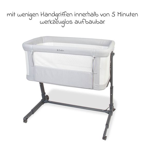 Pinolino Beistellbett Hedi 7-fach höhenverstellbar mit Netzstoff inkl. Matratze - Anthrazit / Hellgrau