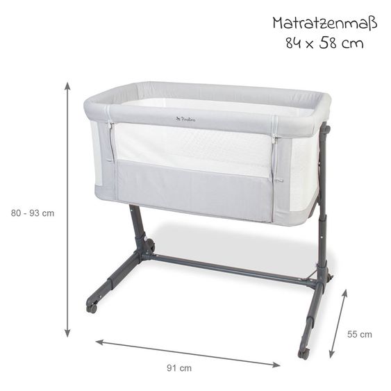 Pinolino Beistellbett Hedi 7-fach höhenverstellbar mit Netzstoff inkl. Matratze - Anthrazit / Hellgrau