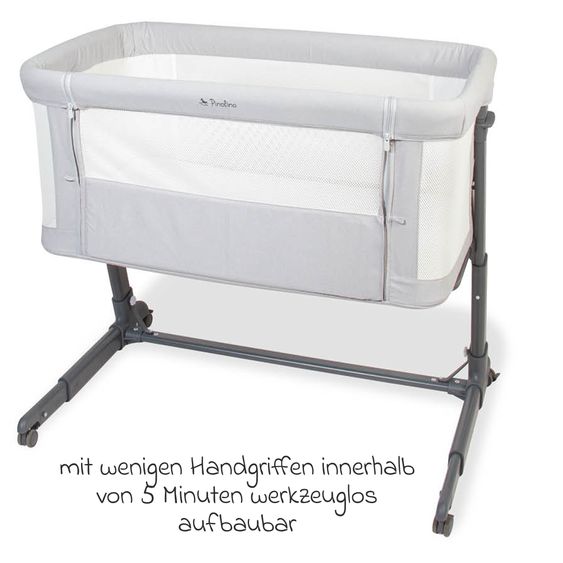 Pinolino Beistellbett Hedi 7-fach höhenverstellbar mit Netzstoff inkl. Matratze - Anthrazit / Hellgrau