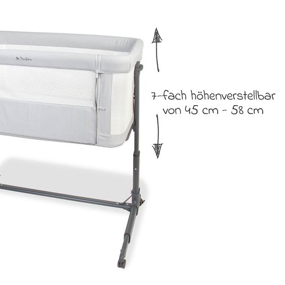 Pinolino Beistellbett Hedi 7-fach höhenverstellbar mit Netzstoff inkl. Matratze - Anthrazit / Hellgrau