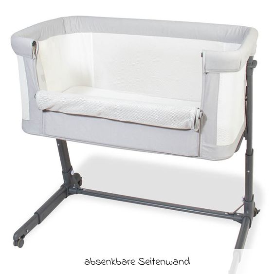 Pinolino Beistellbett Hedi 7-fach höhenverstellbar mit Netzstoff inkl. Matratze - Anthrazit / Hellgrau