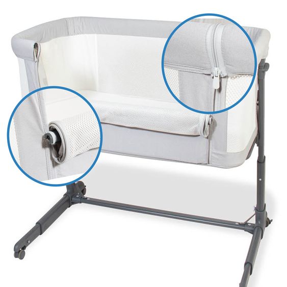 Pinolino Beistellbett Hedi 7-fach höhenverstellbar mit Netzstoff inkl. Matratze - Anthrazit / Hellgrau